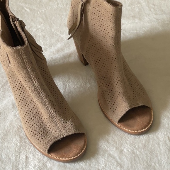 Toms Shoes - Toms Tan Heeled Boots with Perforated Suede Design